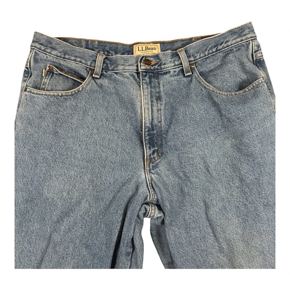LL Bean Jeans Adult 38x29‎ Blue Denim Classic Fit Flannel Lined Straight